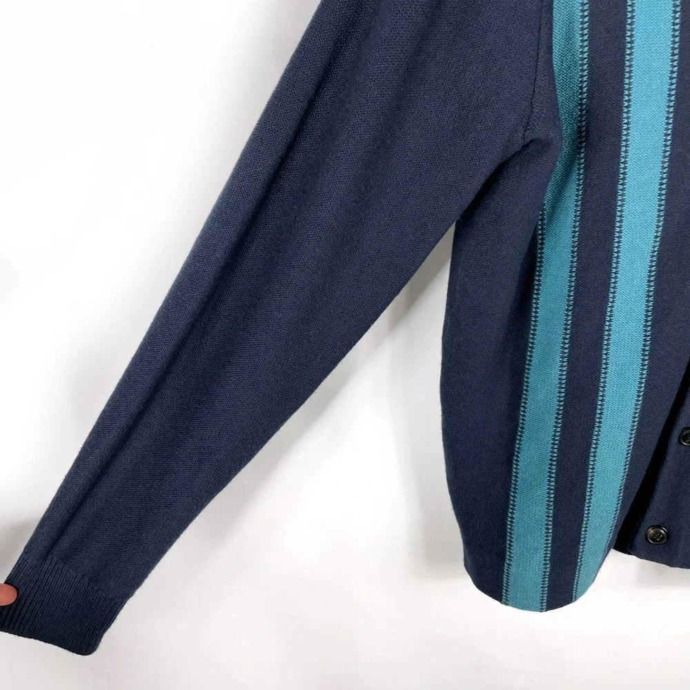 SOLD-NEW Todd Snyder Navy Blue Cardigan Sweater Vertical Stripe Button Front - Picture 4 of 8